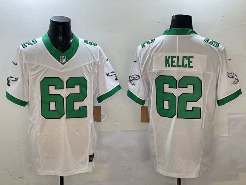 Men Philadelphia Eagles #62 Kelce White Retro three generations 2025 Nike Vapor Limited NFL Jersey style 1->philadelphia eagles->NFL Jersey